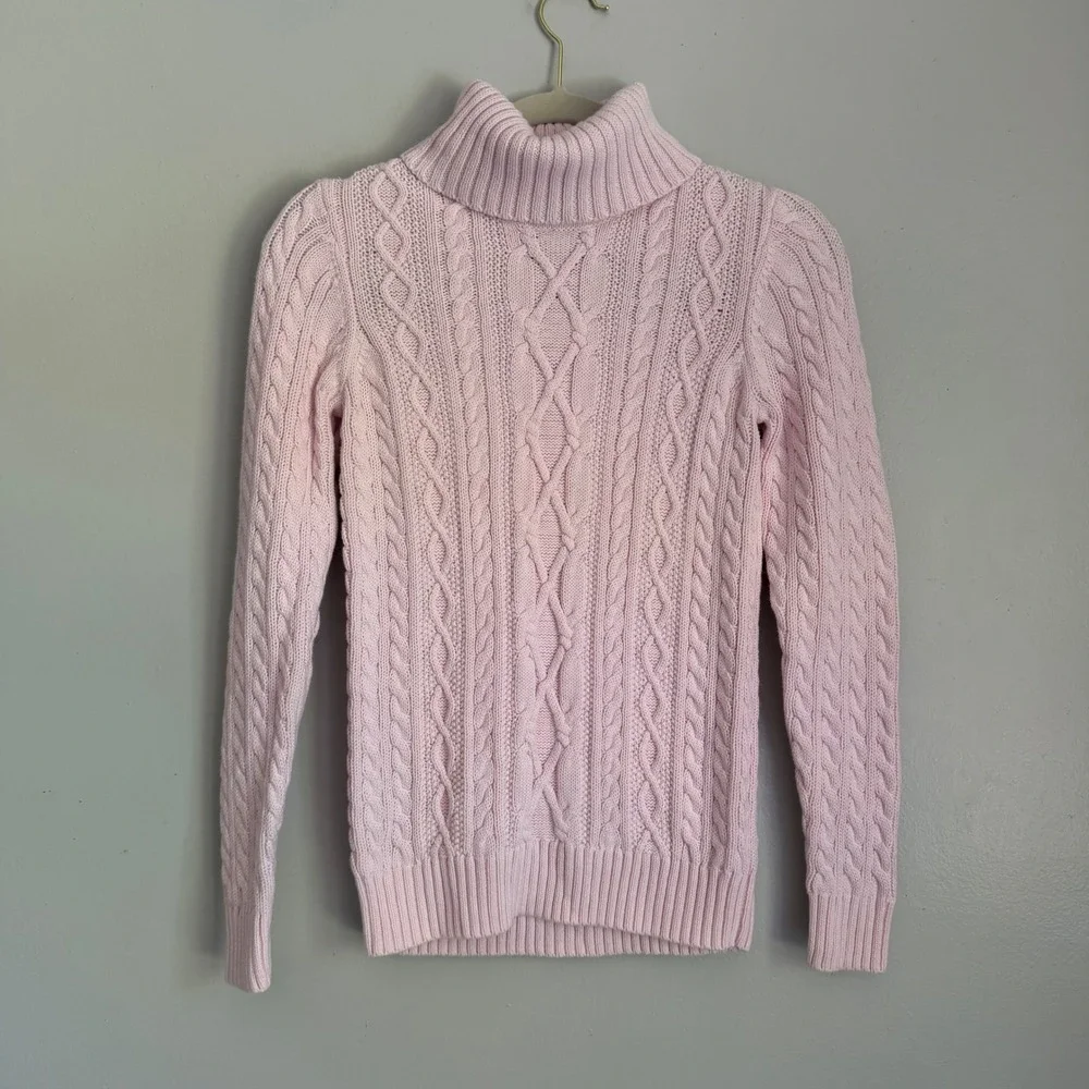 Vintage Croft & Barrow Pink Cable Knit Turtleneck Sweater 100% Cotton Size Small